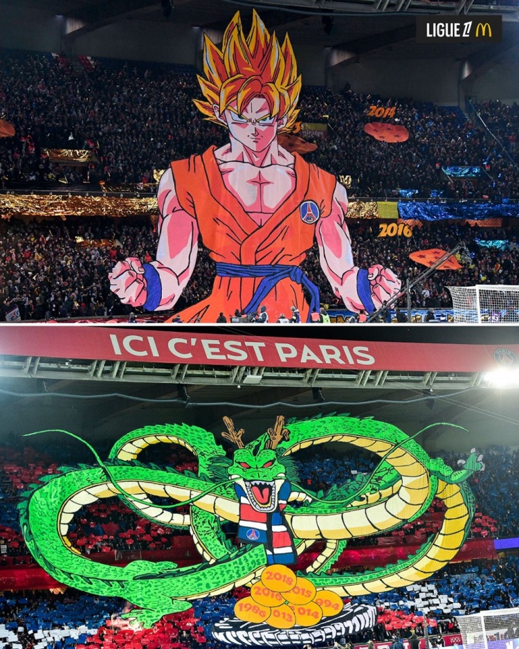 逝世一周年，法甲官推曬昔日巴黎主場龍珠TIFO：鳥山明經典永存