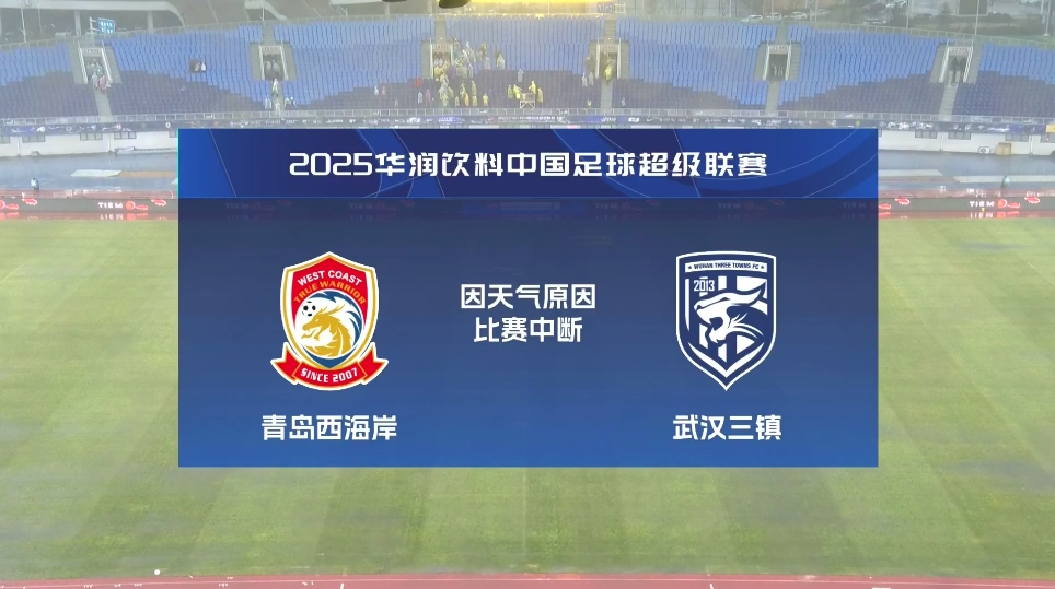 再度中斷！青島西海岸vs武漢三鎮進行至18分鐘，因天氣中斷30分鐘