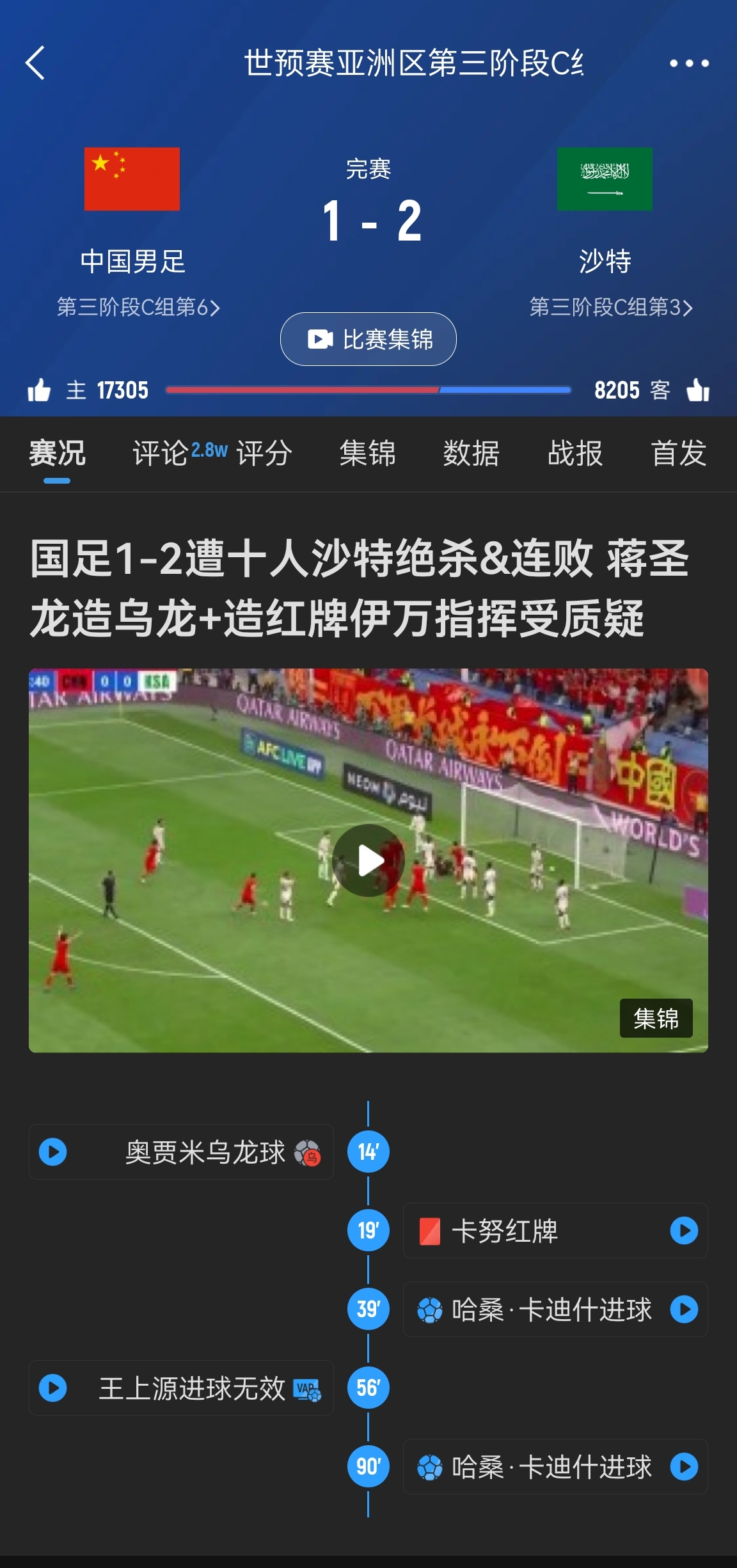 今天什么劇本？首戰沙特也是半場紅牌+蔣光太傷退，最后國足被翻
